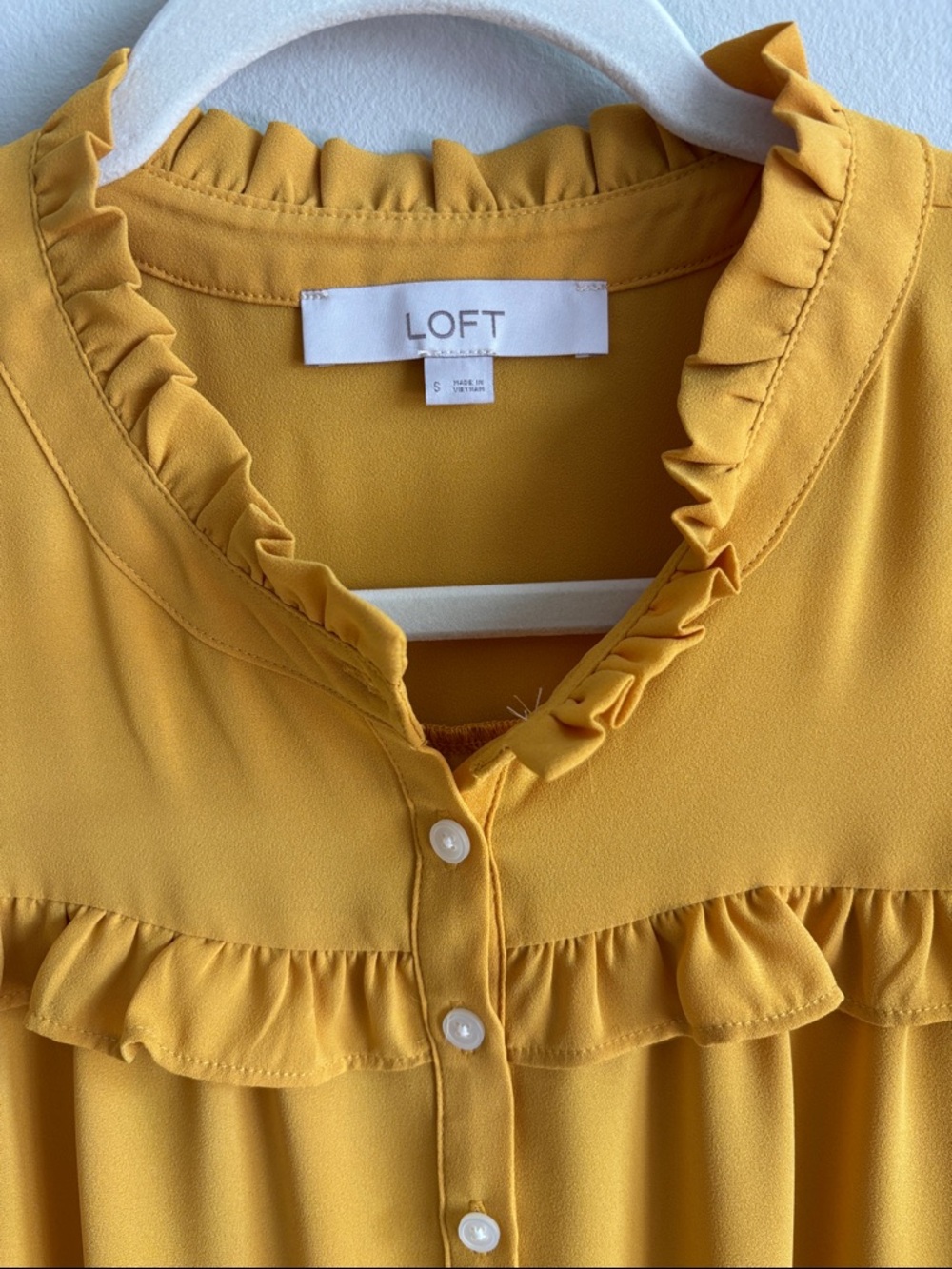 LOFT Mustard Yellow Ruffle Trim Sleeveless Blouse - Picture 2 of 6